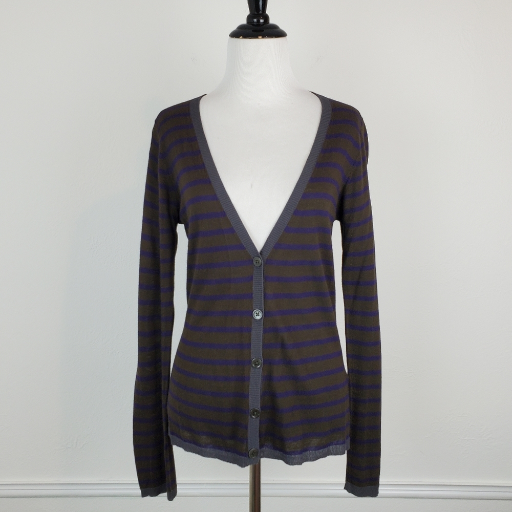 Noa Noa Cardigan Sweater Striped Bamboo Lyocell Linen Lightweight Academia Boho